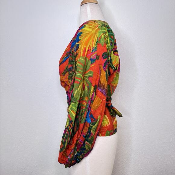 Farm Rio Womens Urgan Jungle Tie-Front Top Size M Colorful Tropical Resort Beach - Picture 11 of 16